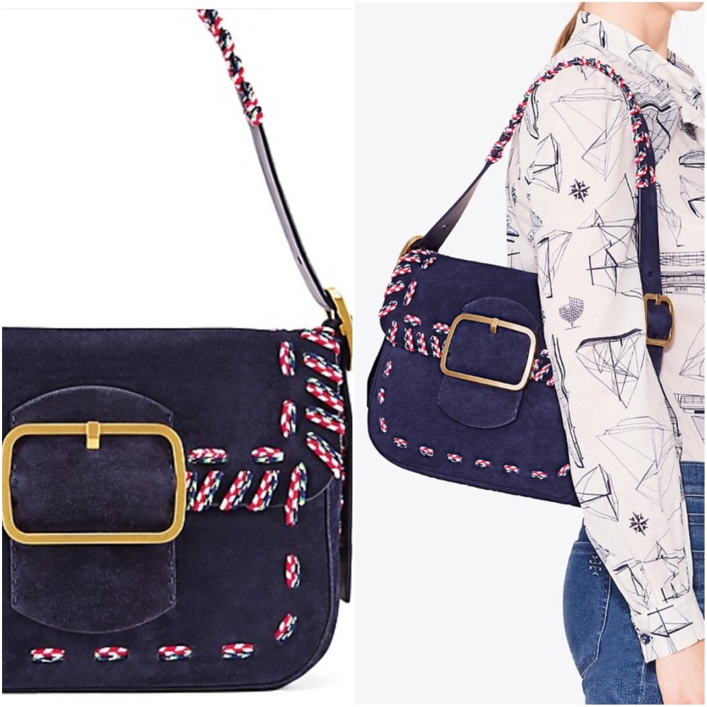 Tory Burch Sawyer Stitch Suede Shoulder Bag